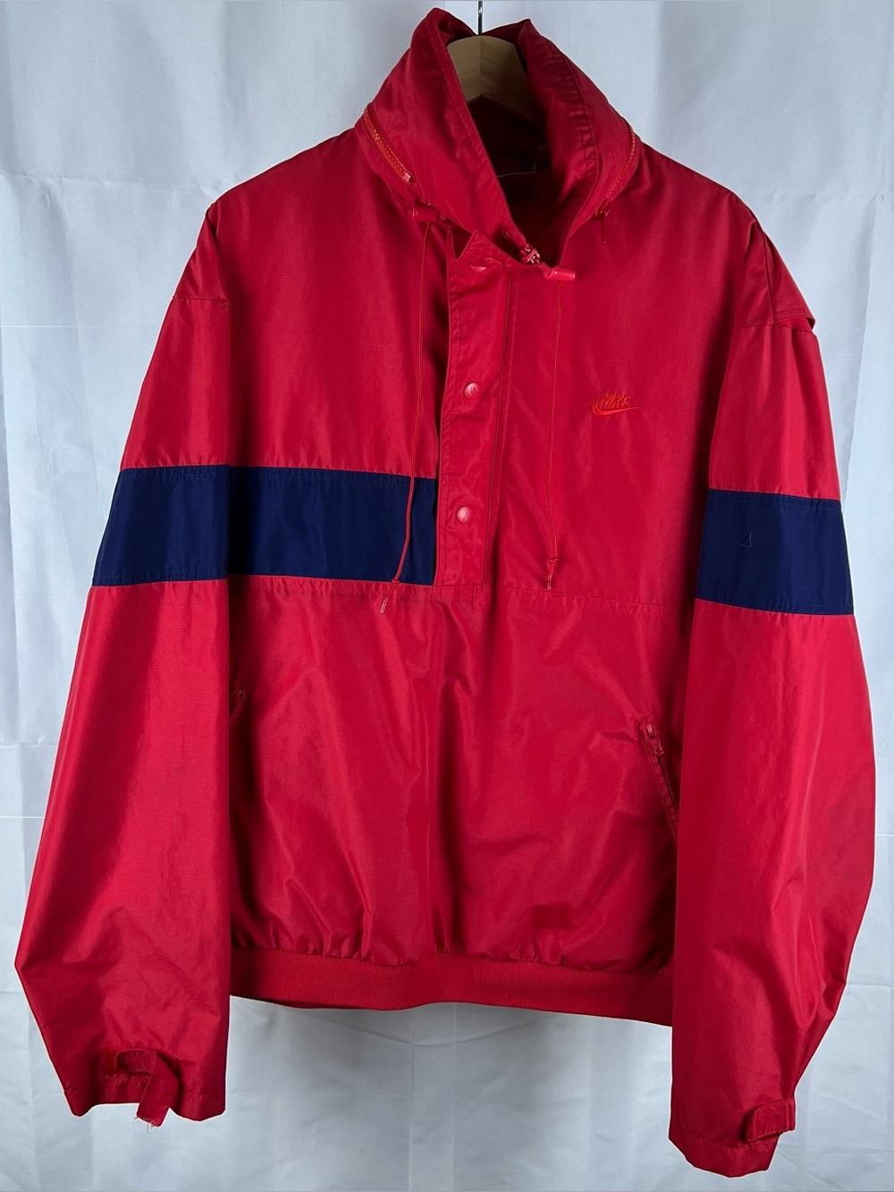Vintage 90s Nike Gray Tag 1/4 Zip jacket Mens XL windbreaker Red